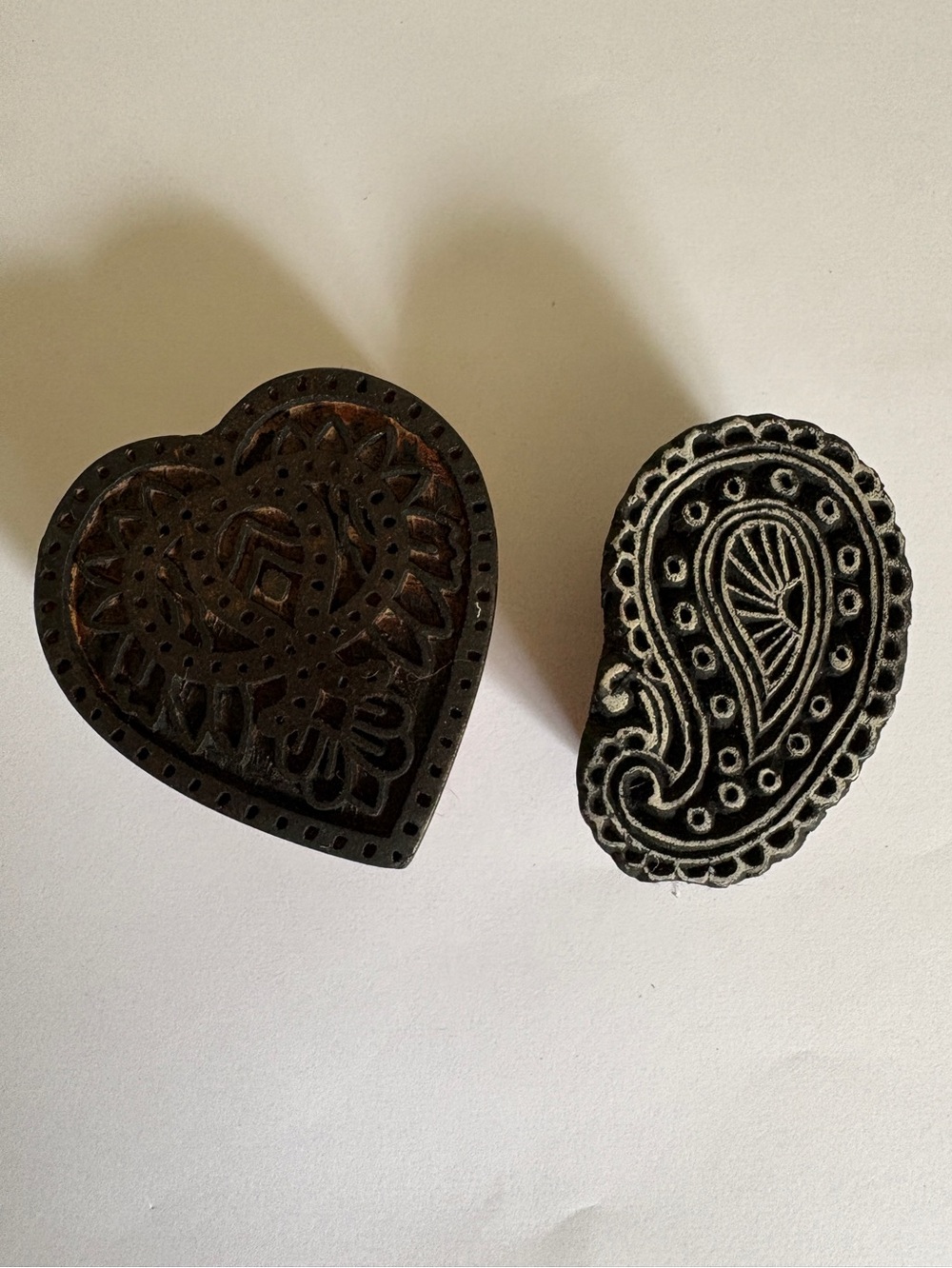 Hand Carved Wooden Printing Blocks - Heart & Paisley